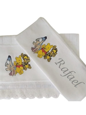 2 toalhas de mão bordada e 2 toalhas de rosto bordada pooh