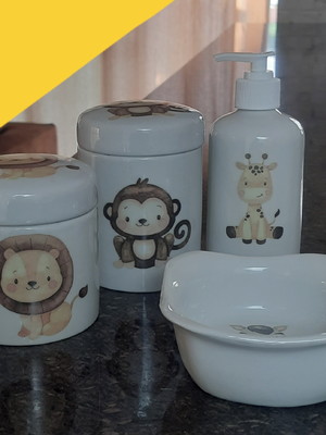 Kit higiene bebê safari 4 peças - td porcelana tp decorada
