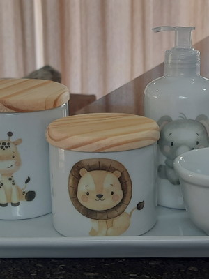 Kit higiene bebê safari 5 peças - bandeja porcelana tp pinus