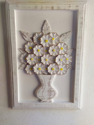 Quadro madeira com flores patinadas