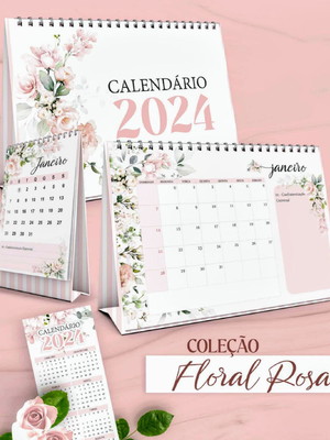 Calendário de mesa floral rosa a6 - 2025