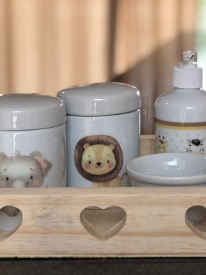 Kit higiene bebê safari 5 peças menino-tp porcelana b pinus
