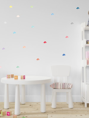 Adesivo nuvem aquarela decora quarto parede de menina