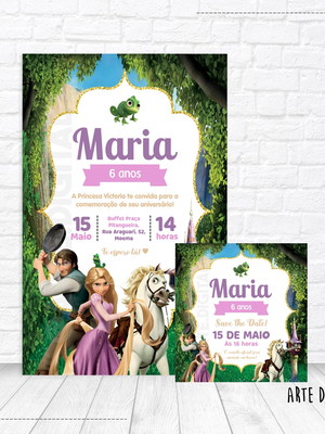 Convite virtual + save the date, rapunzel