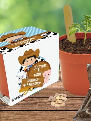 Lembrancinha fazendinha cowboy- 20 kit plantio personalizado