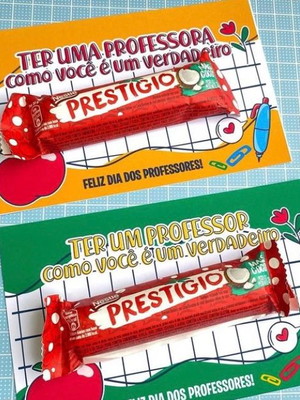 Lembrancinha dia dos professores com chocolate prestígio