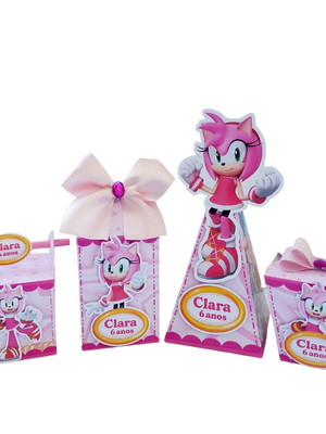 Kit festa 20 lembrancinhas personalizadas amy rose/ sonic