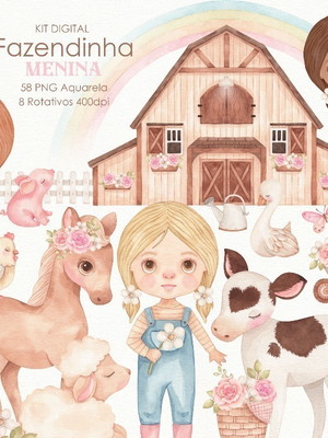 Kit digital fazendinha menina aquarelado