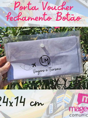 Porta voucher pvc personalizado com botão