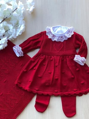 Saída maternidade de menina vermelha vestido 4 peças