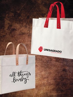 Sacola personalizada 45x30x15 nylon c/alças couro ecológico