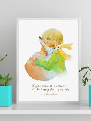 Quadro pequeno príncipe com raposa aquarela (a3- com vidro)
