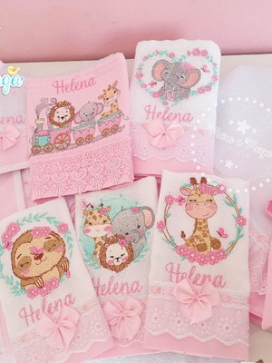 Kit enxoval bebe personalizadas safari menina
