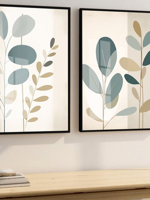 Quadro decorativo folhagem folhas neutro 2 peças vidro