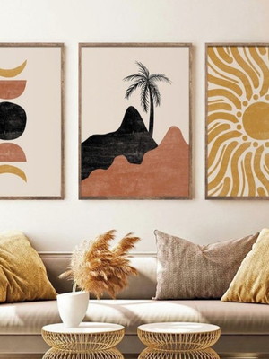 Composição paisagens c/ elementos abstratos em tom terracota