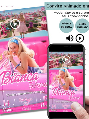 Convite em vídeo barbie animado com música digital