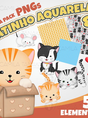 Kit digital png cachorro gatinho aquarela 8 (pague 1 leve 3)