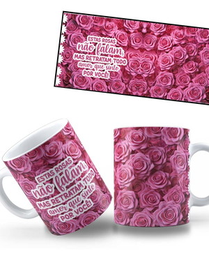 Caneca com rosas e frase
