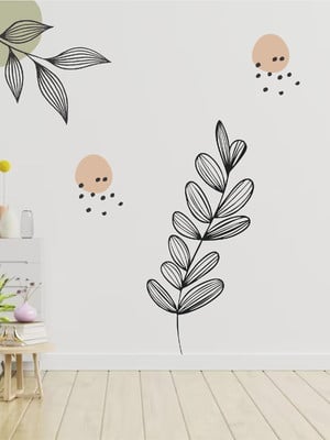 Adesivo parede sala boho minimalista floral verde ocre b99