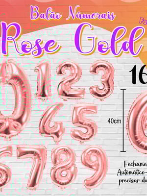 Balão bexiga numerais rose gold 16 polegadas metalizado