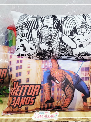 Almofada pinte e lave 15x20 + caneta -homem aranha