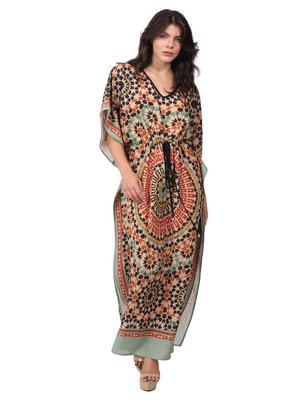 Kaftan vestido longo estampado mosaico