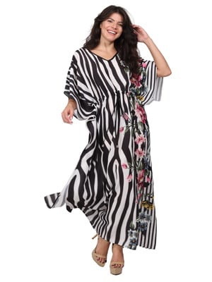 Kaftan vestido longo estampada zebra floral