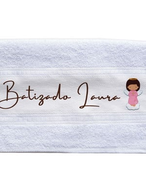 Toalhinha batizado personalizada com nome anjinha rosa