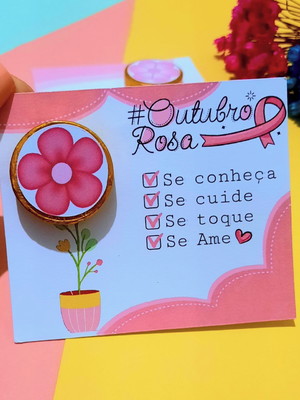 Card com moedinha de chocolate ao leite- outubro rosa