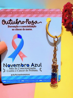 Card com chaveirinho- outubro rosa e novembro azul