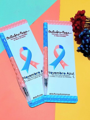 Cartão com caneta- outubro rosa e novembro azul