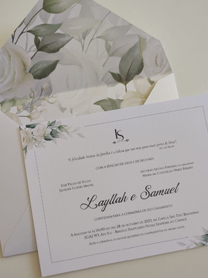 Convite casamento c/ envelope forrado pérola