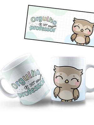 Caneca orgulho de ser professor corujinha marrom