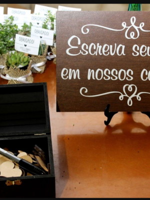 Kit placa em mdf, caixa e 200 corações 3cm