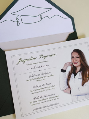 Convite de formatura c/ envelope forrado com foto