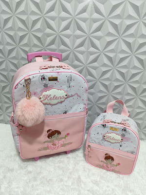 Kit mochila de rodinhas g e lancheira térmica + estojo duplo