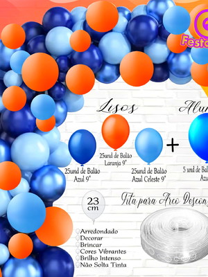 Kit arco desconstruído 81 itens azul e laranja