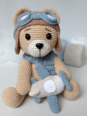 Ursinho aviador de 29cm em amigurum