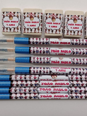 Kit lápis com caneta e borracha personalizado roblox