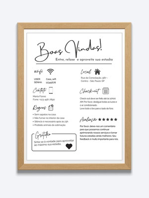 Quadro de boas-vindas airbnb, template canva editável