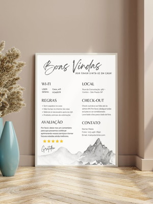 Cartaz de boas vindas editável airbnb