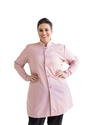Jaleco feminino gabardine rose gola padre com botão