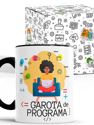 Caneca garota negra de programa programadora com caixinha