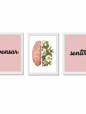 Kit 3 quadros decorativos psicologia a3 molduras brancas