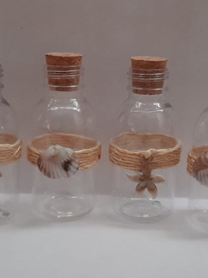 Kit com 10 garrafinhas com sisal "fundo do mar"