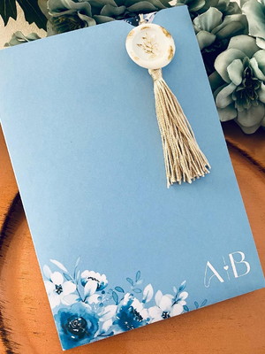 Convite de casamento azul serenity