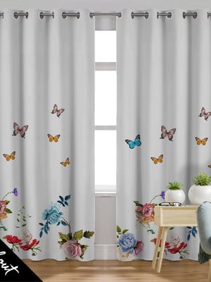 Cortina (blackout) synth 2,00x2,40m floral com borboletas 04