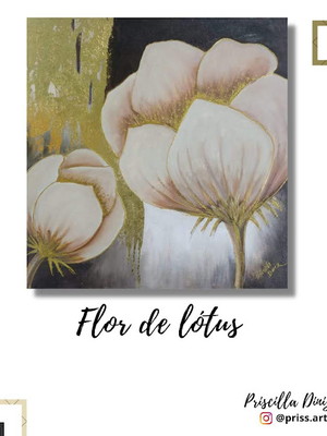 Tela "flor de lótus" em tinta acrílica e folha de ouro