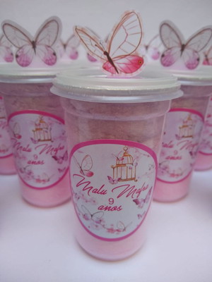 Copos 330ml algodão doce personalizados no tema da sua festa