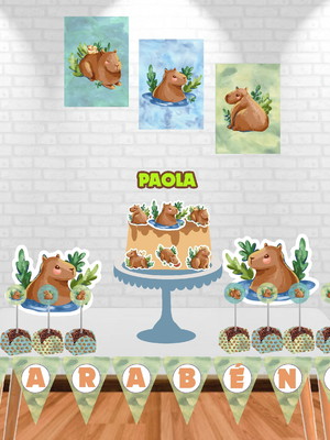Kit festa capivara aquarela verde *no df coleta conosco